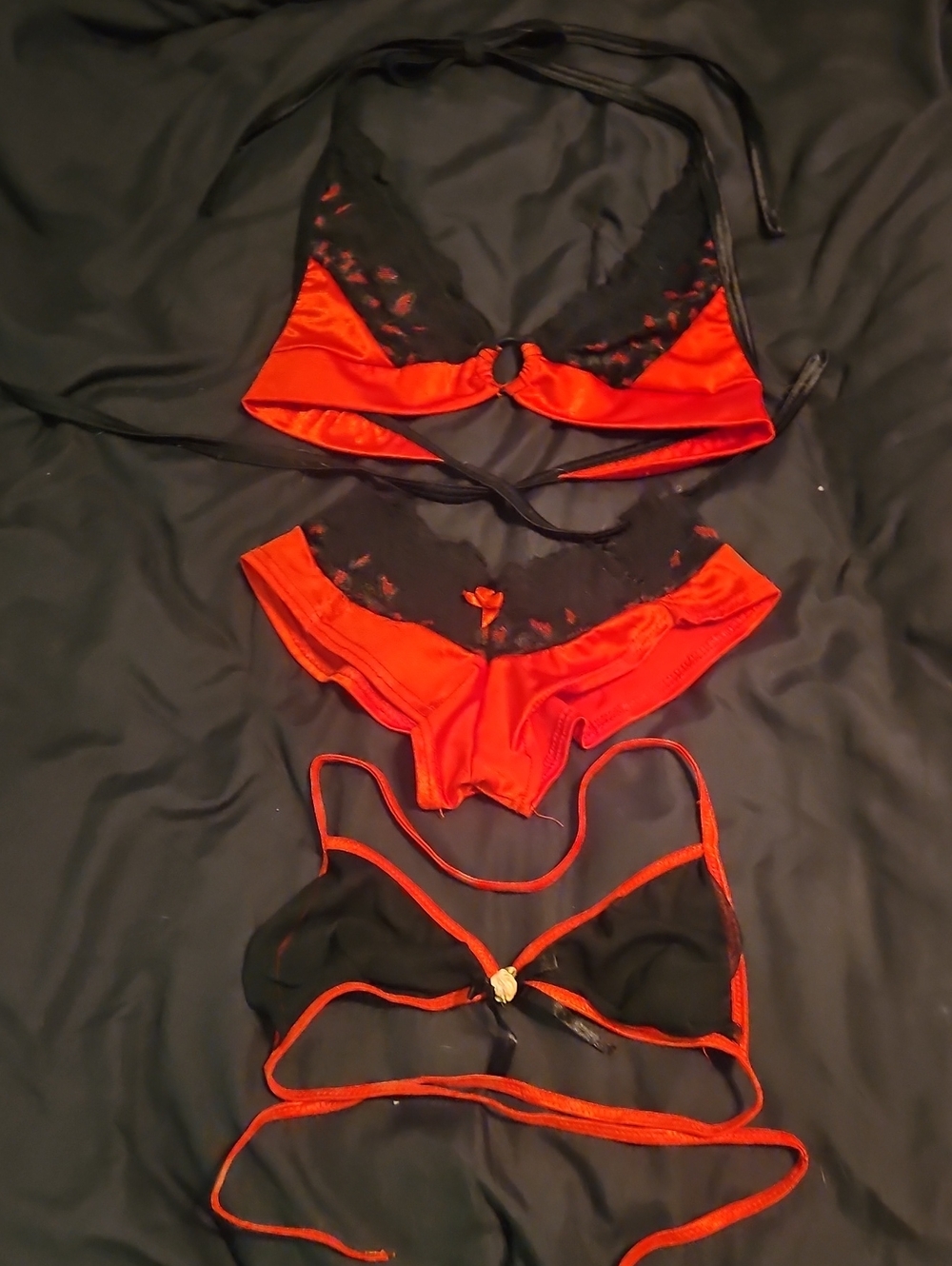 Sultry Red & Black 3-Piece Exotic Dancewear / Lingerie Bundle 🔥